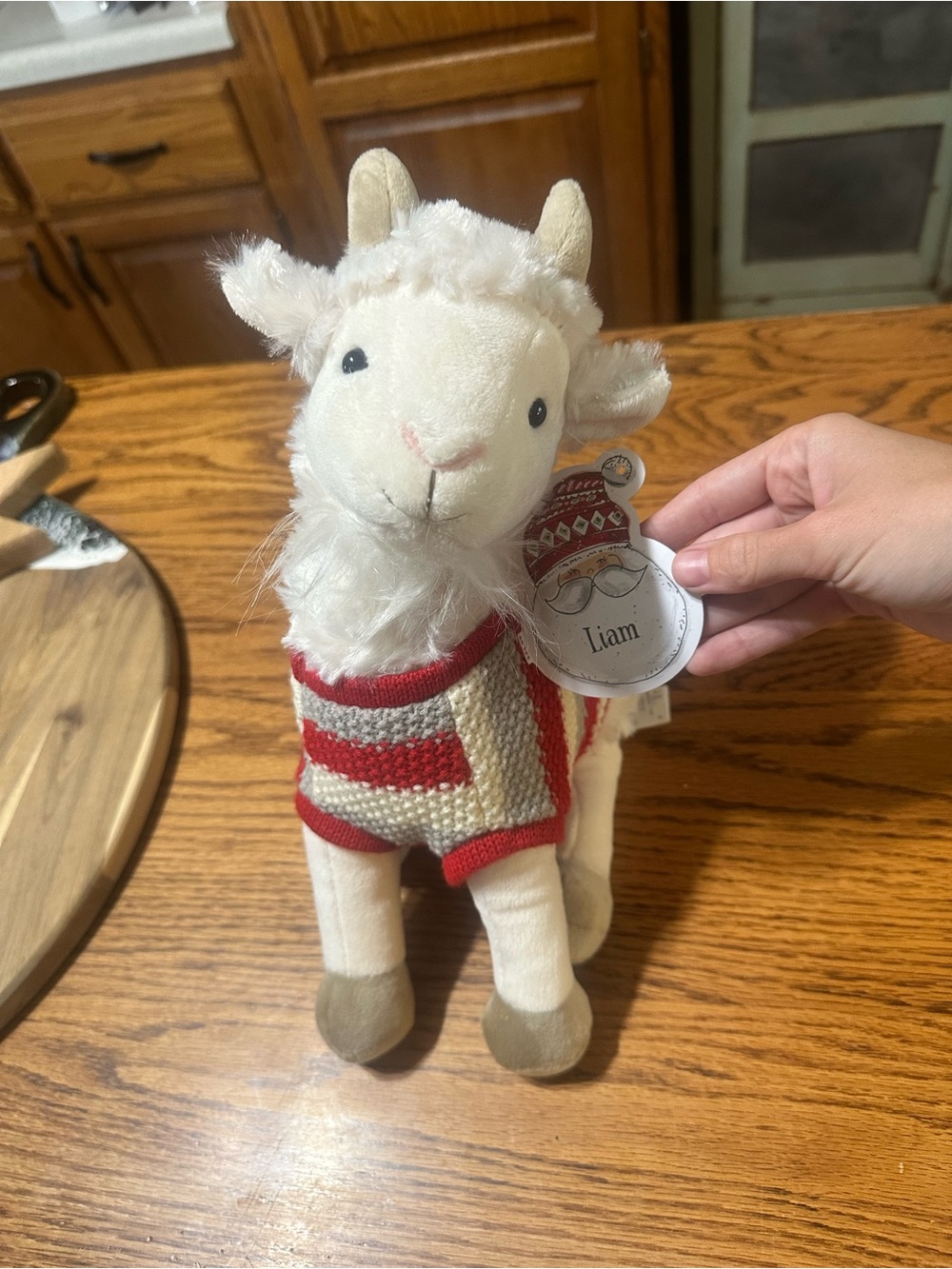 Pier 1 Liam goat retired Plush White Goat with Red & Cream Knitted Sweater